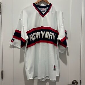 Vintage 212 NYC New York Jersey Mens Large White Blue Red V-Neck Short Sleeve 2